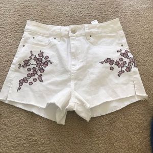 White embroidered jean shorts